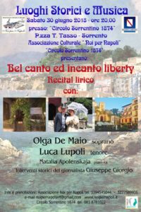 Noi per Napoli, 'Bel canto ed incanto liberty' al Circolo Sorrentino 1874 