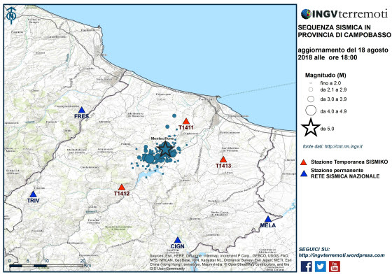 Le stazioni, indicate con la sigla che inizia con T14 (vedi mappa sopra), sono tutte a 6 componenti (ovvero dotate di velocimetro e accelerometro) e fornite di router per la trasmissione UMTS dei dati.