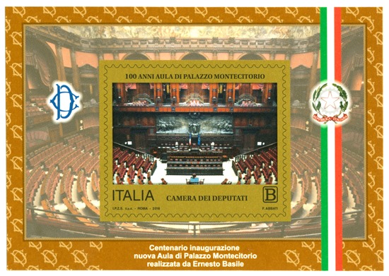 Poste Italiane dedica un francobollo per i 100 anni dell'Aula di Montecitorio