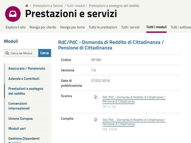 Reddito di cittadinanza: Inps ha pubblicato il modulo per richiederlo