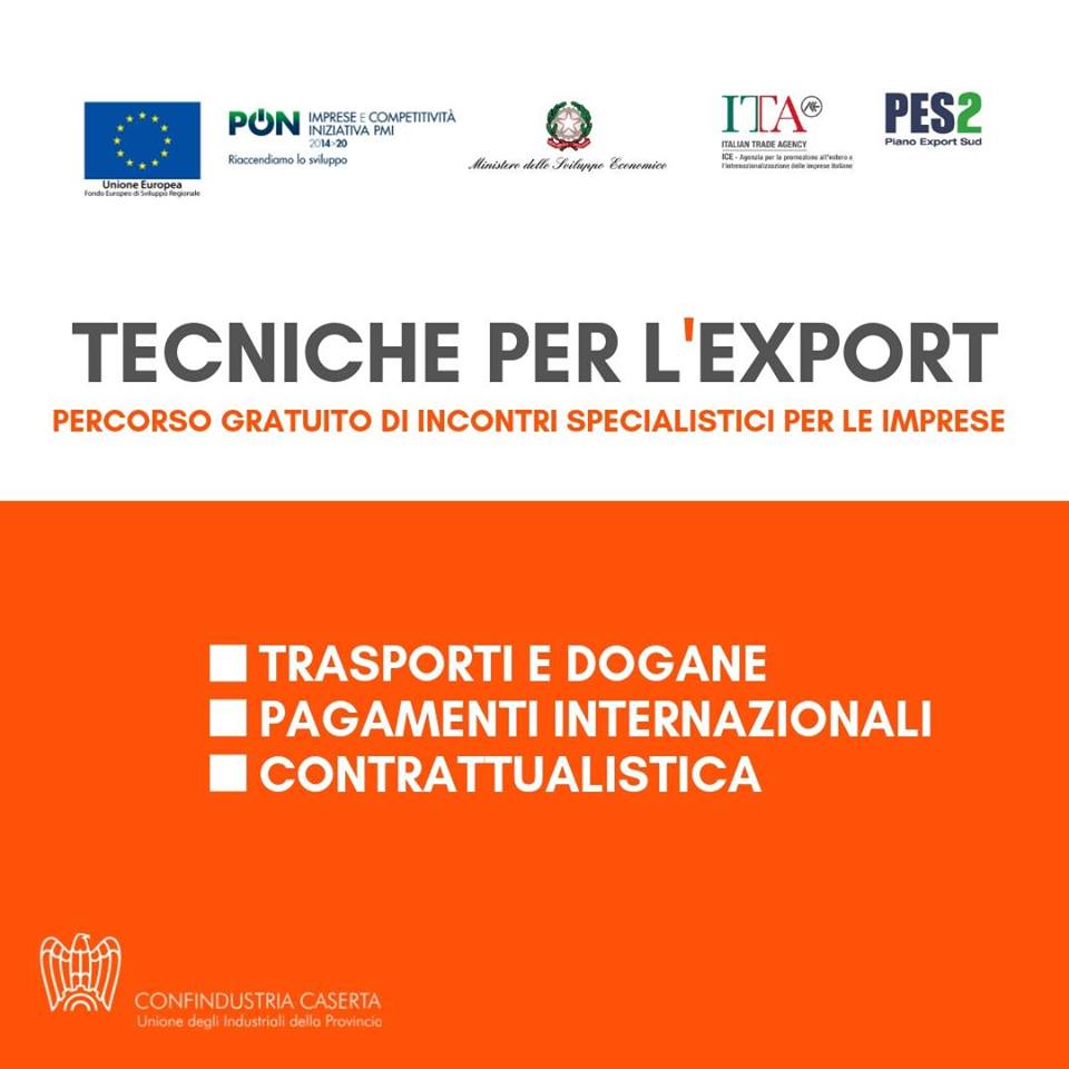 Confindustria Caserta: corso gratuito per le imprese di 'Tecniche per l'Export' Confindustria Caserta: corso gratuito per le imprese di 'Tecniche per l'Export'