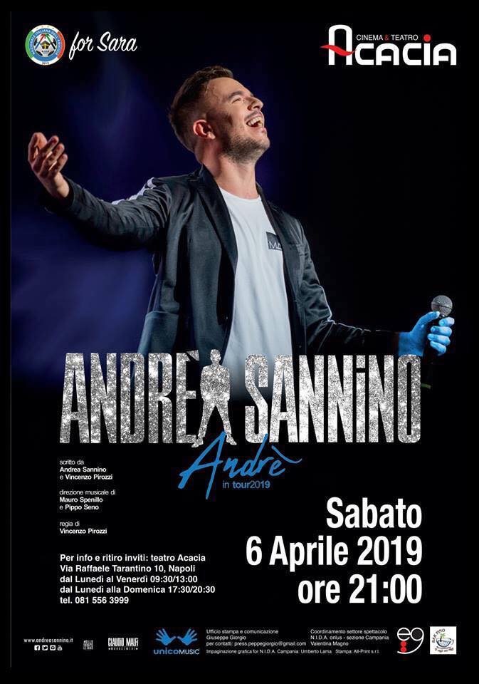 Andrea Sannino sabato 6 aprile in concerto al Teatro Acacia per 'Nida for Sara'