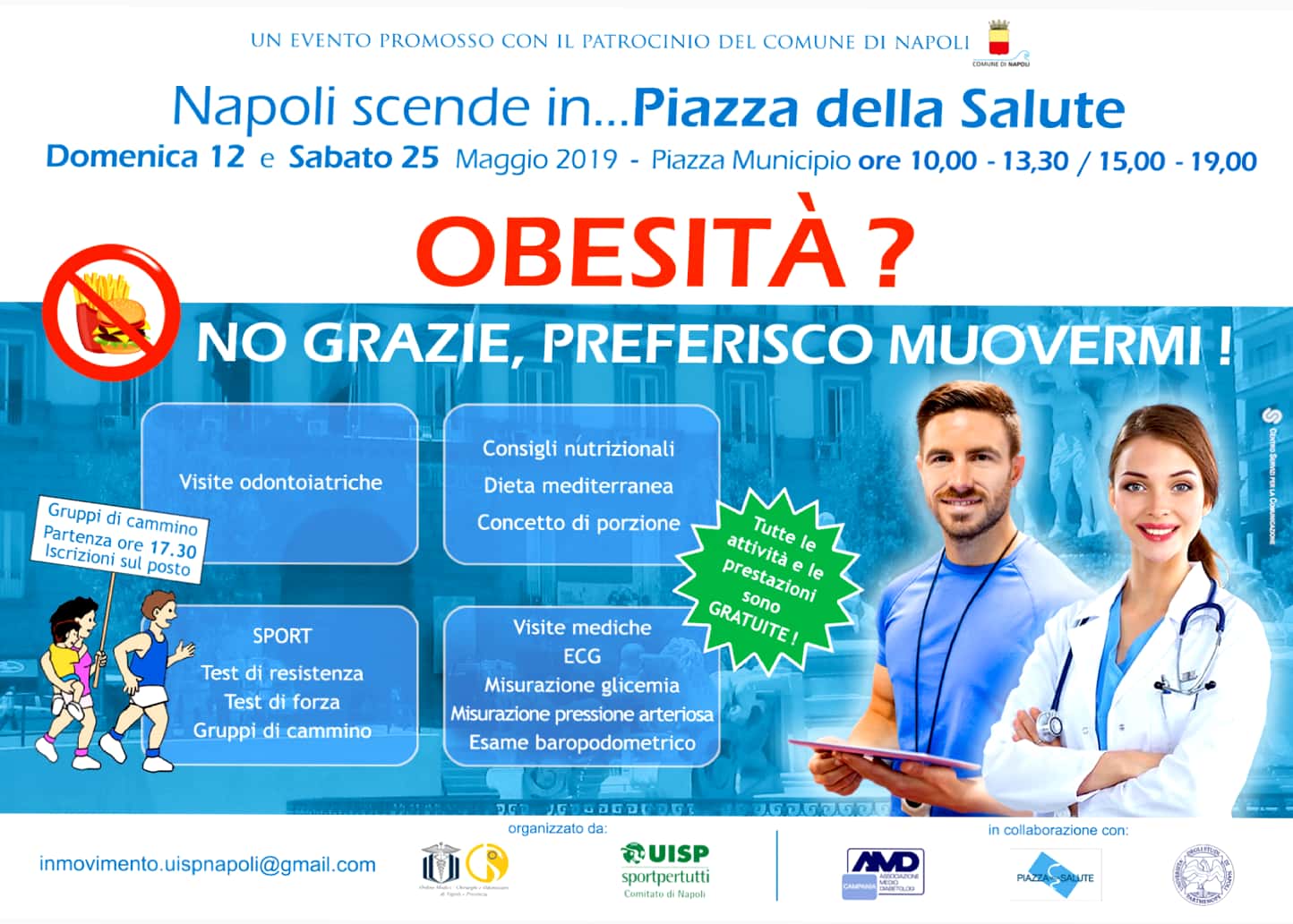 “Obesità? No grazie”, Napoli in piazza tra sport e visite mediche gratuite