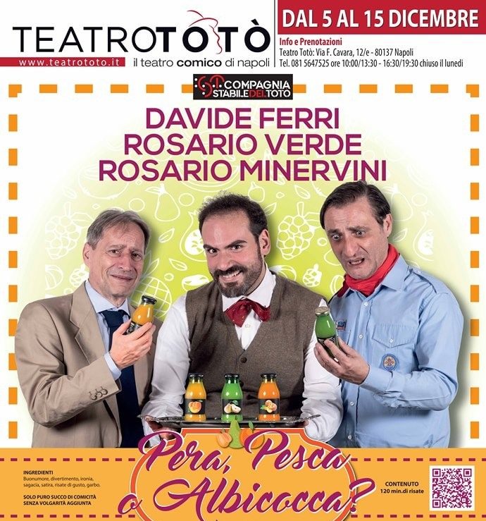 Teatro Totò: Davide Ferri, Rosario Minervini e Rosario Verde in scena con 'Perra Pesca o Albicocca?
