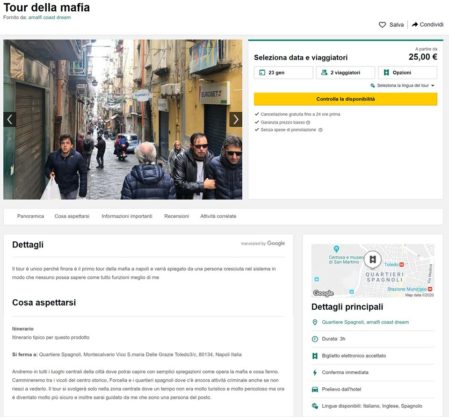 "Mafia Tour" per le strade di Napoli: l'offerta di una guida sul web