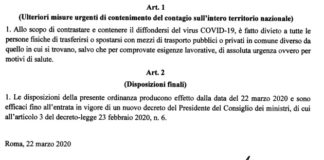 Coronavirus: divieto di spostamento dal comune in cui ci si trova