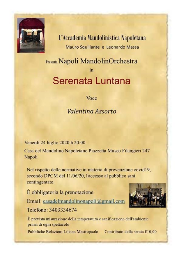 Serenata luntana: il 24 luglio concerto dedicato alla canzone classica napoletana
