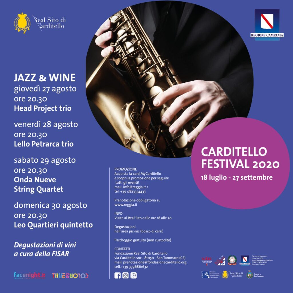 Al via alla Reggia di Carditello, la rassegna "JAZZ & WINE" 2020 Al via alla Reggia di Carditello, la rassegna "JAZZ & WINE" 2020