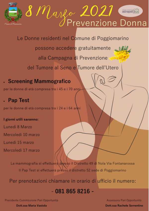 Prevenzione donna: A Poggiomarino pap test e mammografia gratis. Come prenotarsi