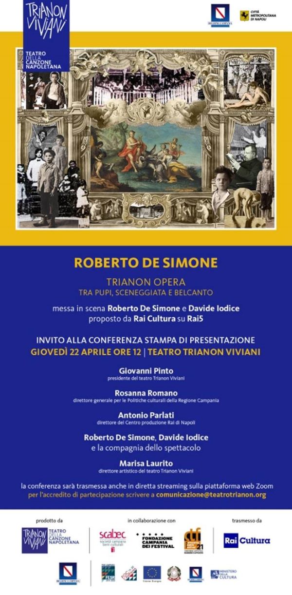 Teatro Trianon Viviani: giovedì 22 aprile presentazione del nuovo spettacolo di Roberto De Simone