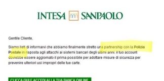 Mail Intesa Sanpaolo cita la Postale: è una truffa