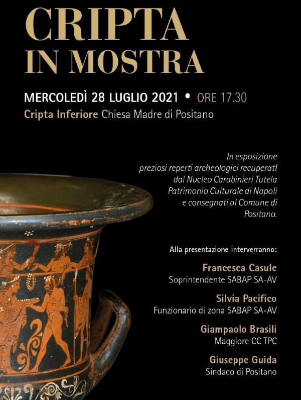 Positano: in esposizione nella Chiesa Madre due reperti archeologici strappati al mercato clandestino Positano: in esposizione nella Chiesa Madre due reperti archeologici strappati al mercato clandestino