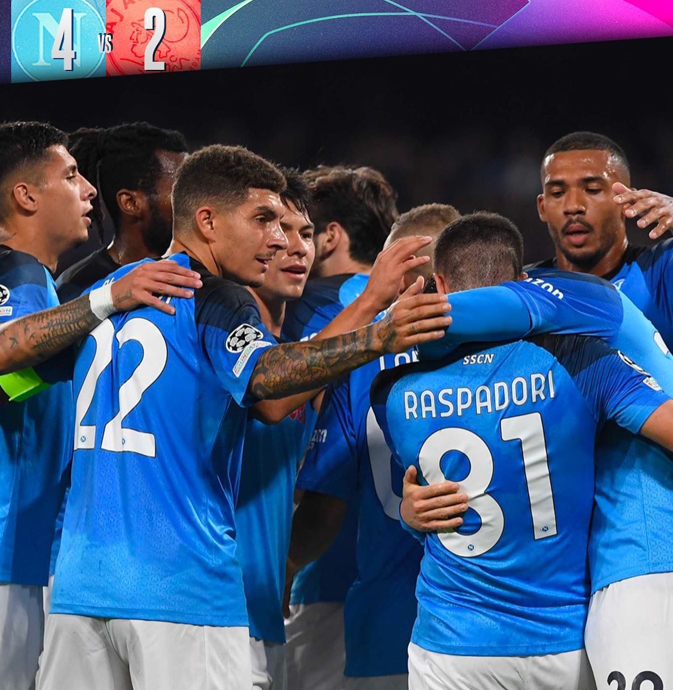 Champions League: il Calcio Napoli è agli ottavi. Battuto l'Ajax 4-2