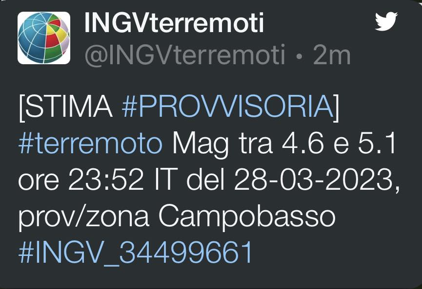 Terremoto, forte scossa in provincia di Campobasso avvertita anche a Napoli