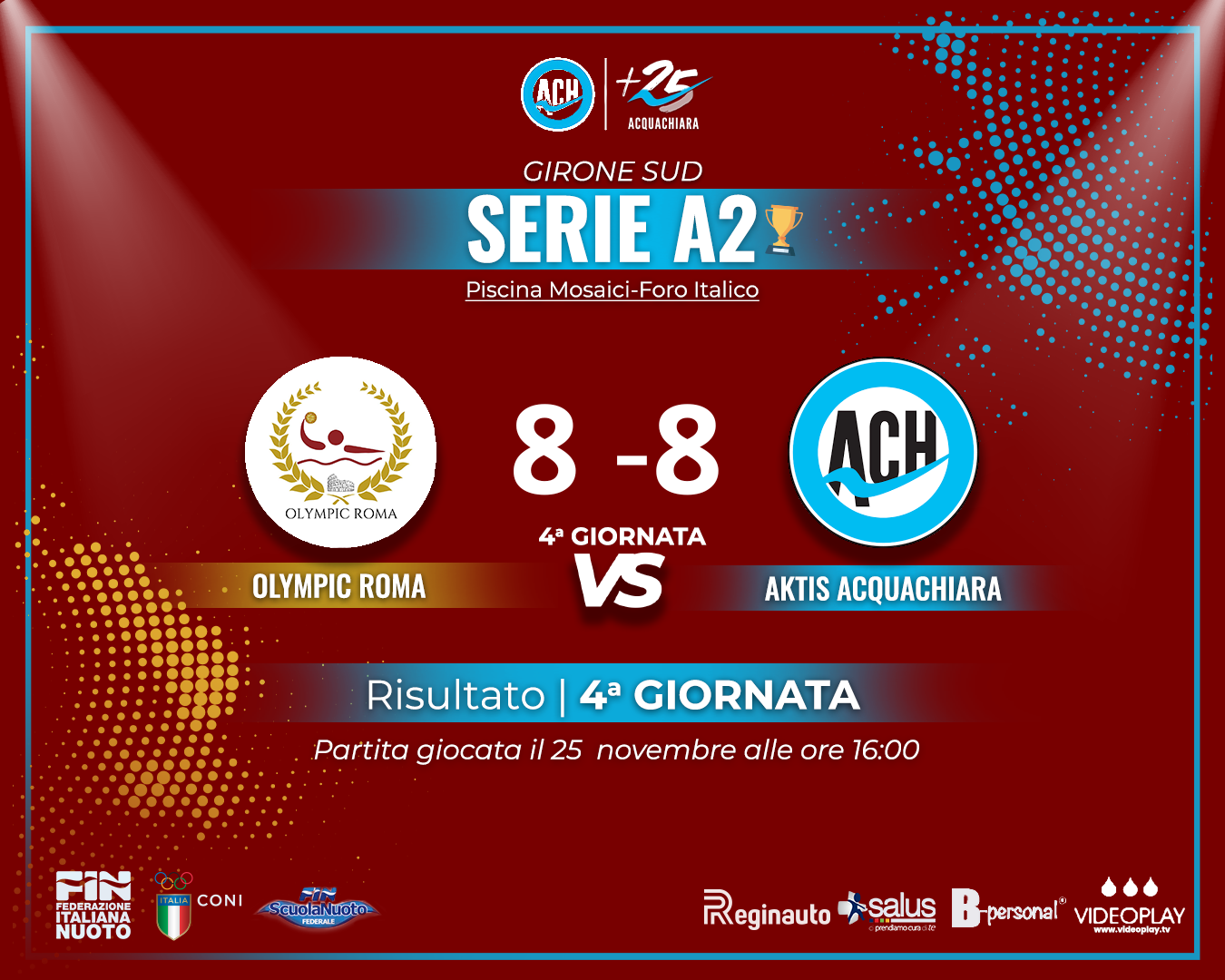 Aktis Acquachiara non molla mai: rimonta 8-8 con l’Olympic