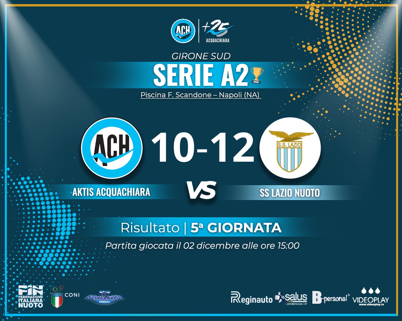 Aktis Acquachiara cede 12-10 in casa contro la Lazio