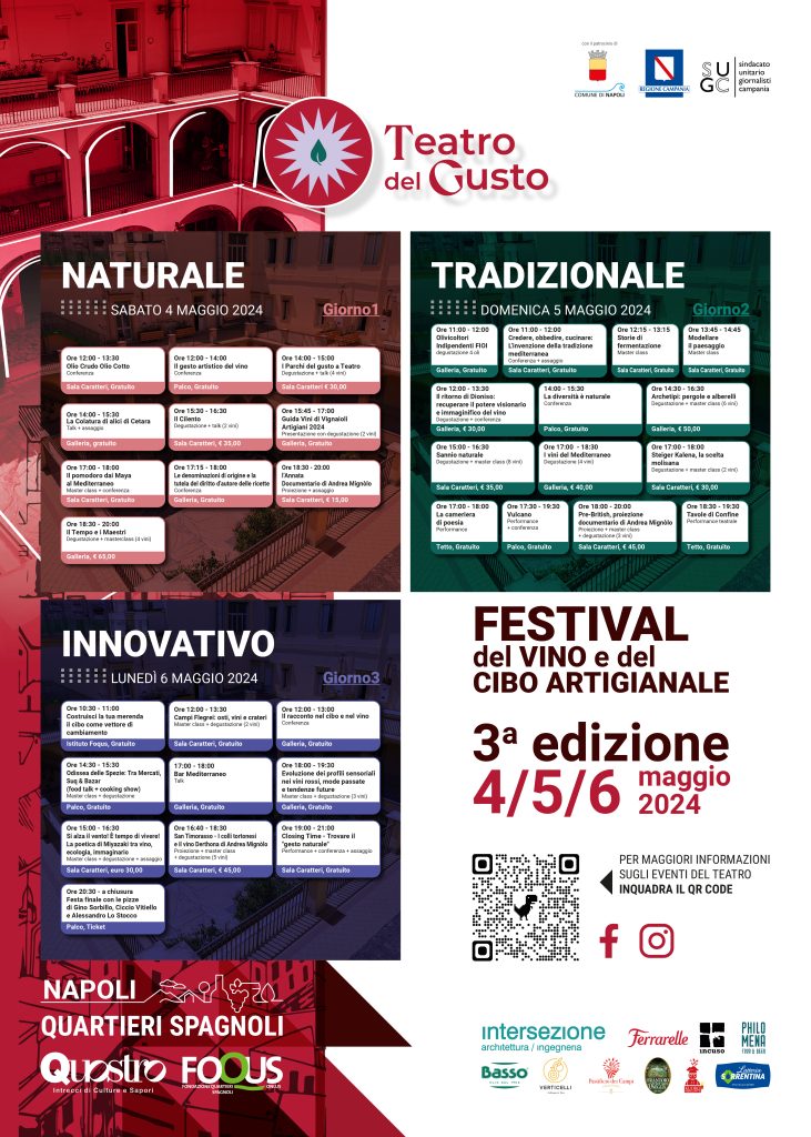 Il Teatro del Gusto enogastronomico di tre giorni 4, 5 e 6 maggio 2024 