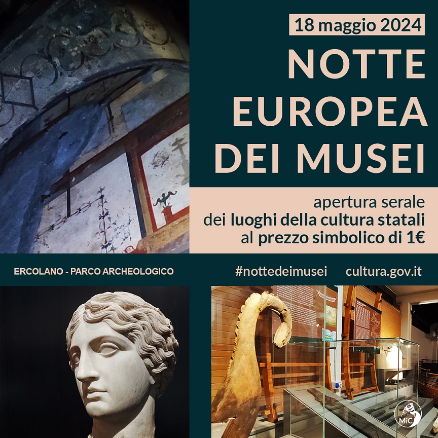 Notte Europea dei Musei al Parco Archeologico di Ercolano con il Teatro, l’Antiquarium e il Padiglione della Barca