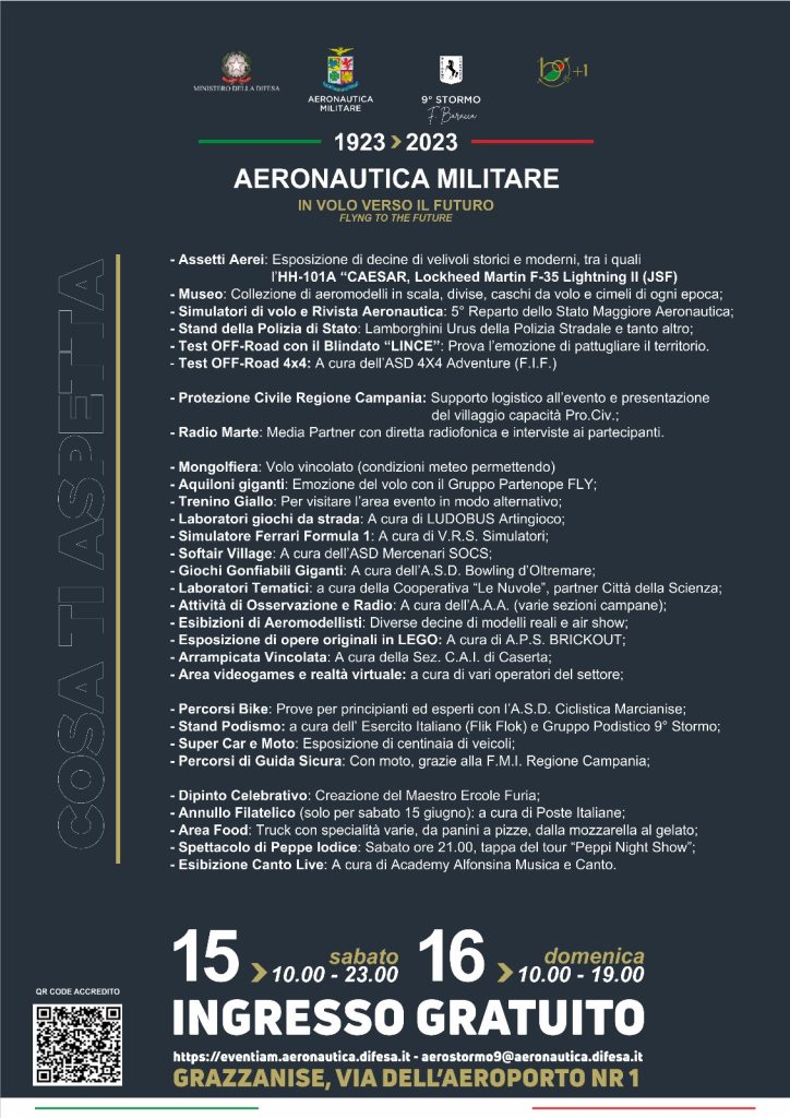 Grazzanise, Open Day 100+1 al 9° Stormo di “Francesco Baracca”, due giorni di eventi