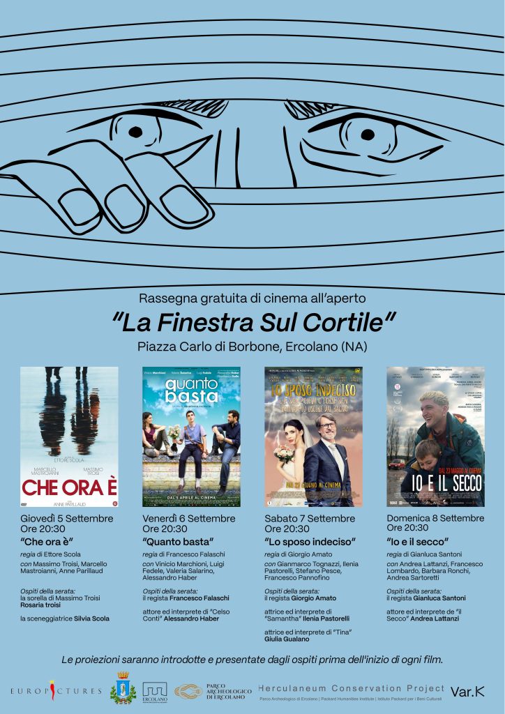 Al Parco Archeologico di Ercolano, la rassegna di cinema "La Finestra sul Cortile" e la presentazione del libro su Troisi Al Parco Archeologico di Ercolano, la rassegna di cinema "La Finestra sul Cortile" e la presentazione del libro su Troisi