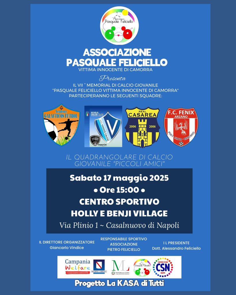 Casalnuovo di Napoli: in memoria di Pasquale Feliciello, vittima innocente di camorra, un quadrangolare di calcio con tanti ragazzi Casalnuovo di Napoli: in memoria di Pasquale Feliciello, vittima innocente di camorra, un quadrangolare di calcio con tanti ragazzi