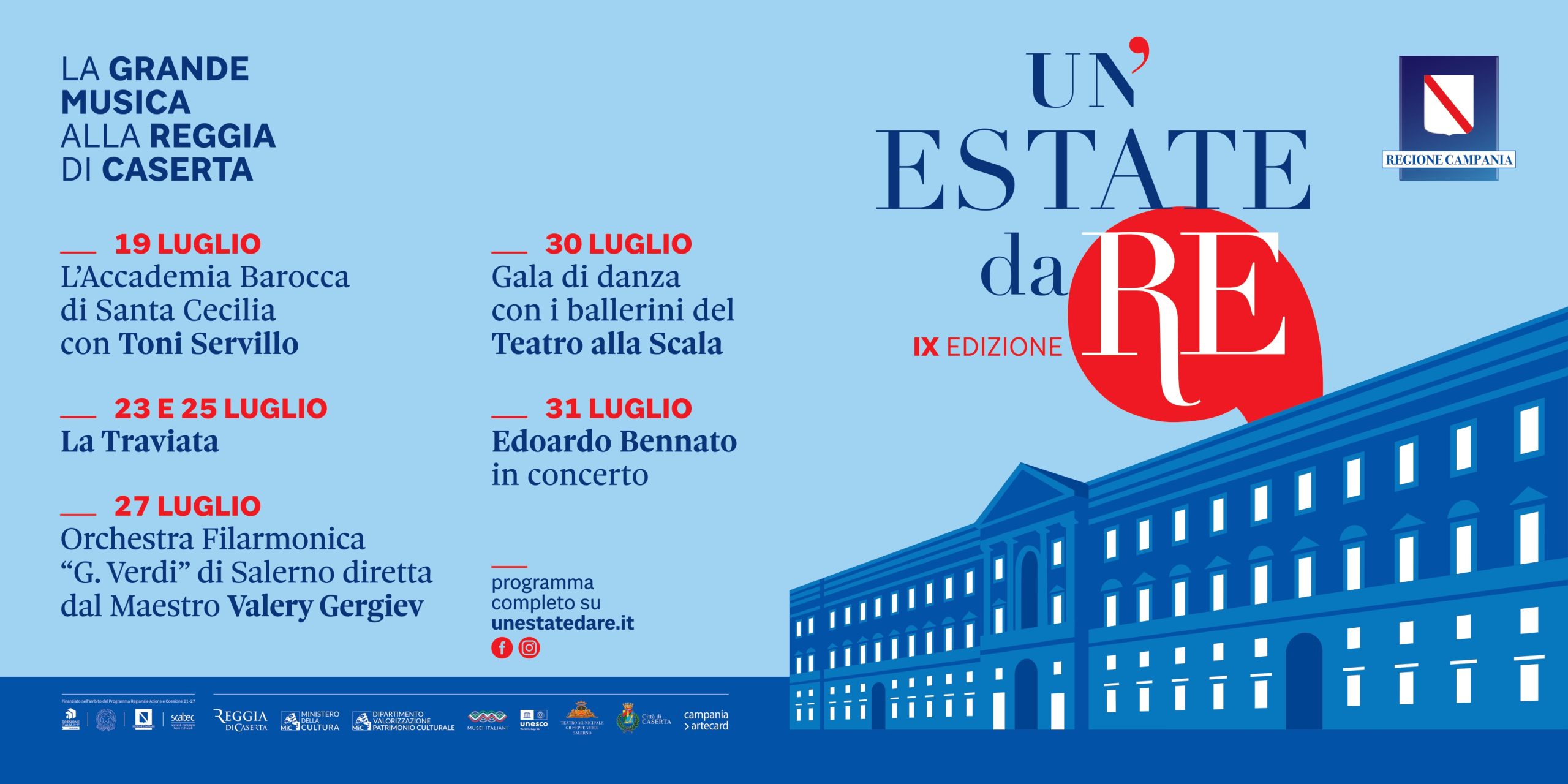 Alla Reggia di Caserta torna Un’Estate da RE con sei eventi imperdibili tra opera, musica sinfonica, danza e canzone d’autore