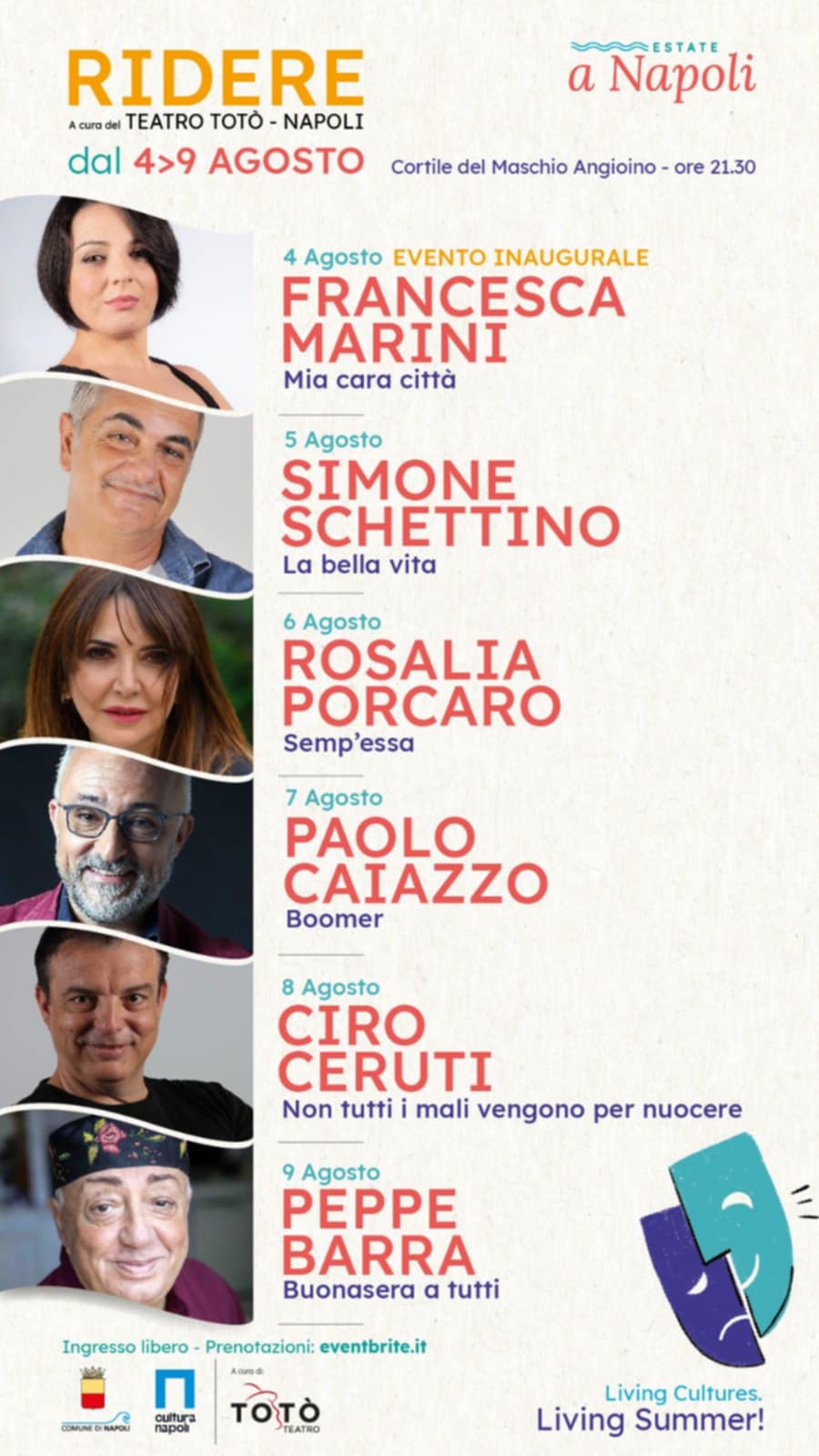 Ridere del Teatro Totò torna al Maschio Angioino dal 4 al 9 agosto
