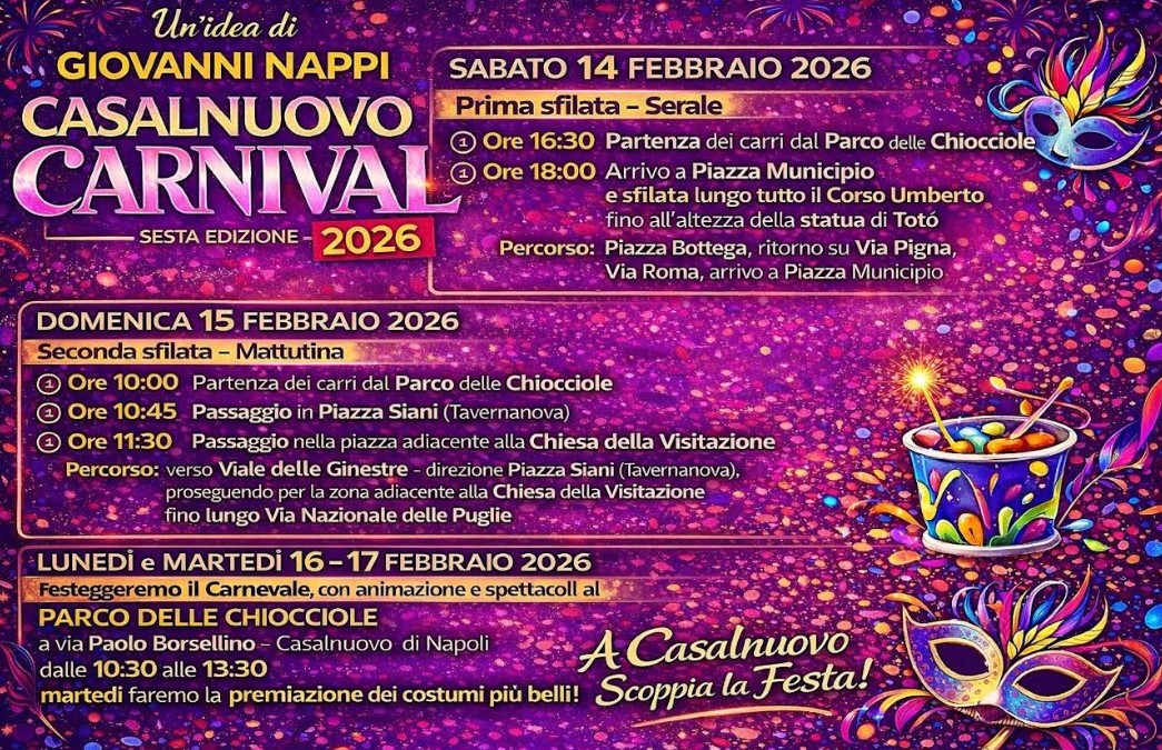 Casalnuovo di Napoli si prepara al Carnival 2026, il programma